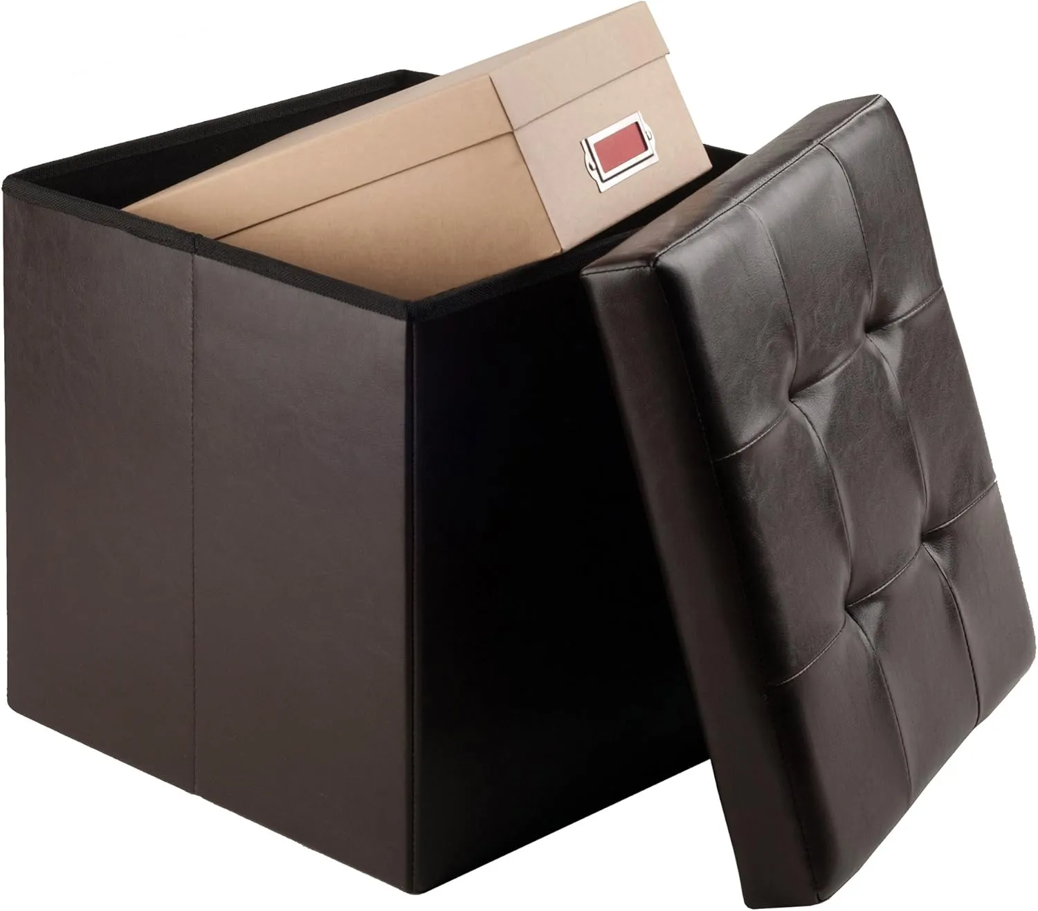 Winsome Furniture piece Ashford Ottoman with Storage Faux Leather, Espresso