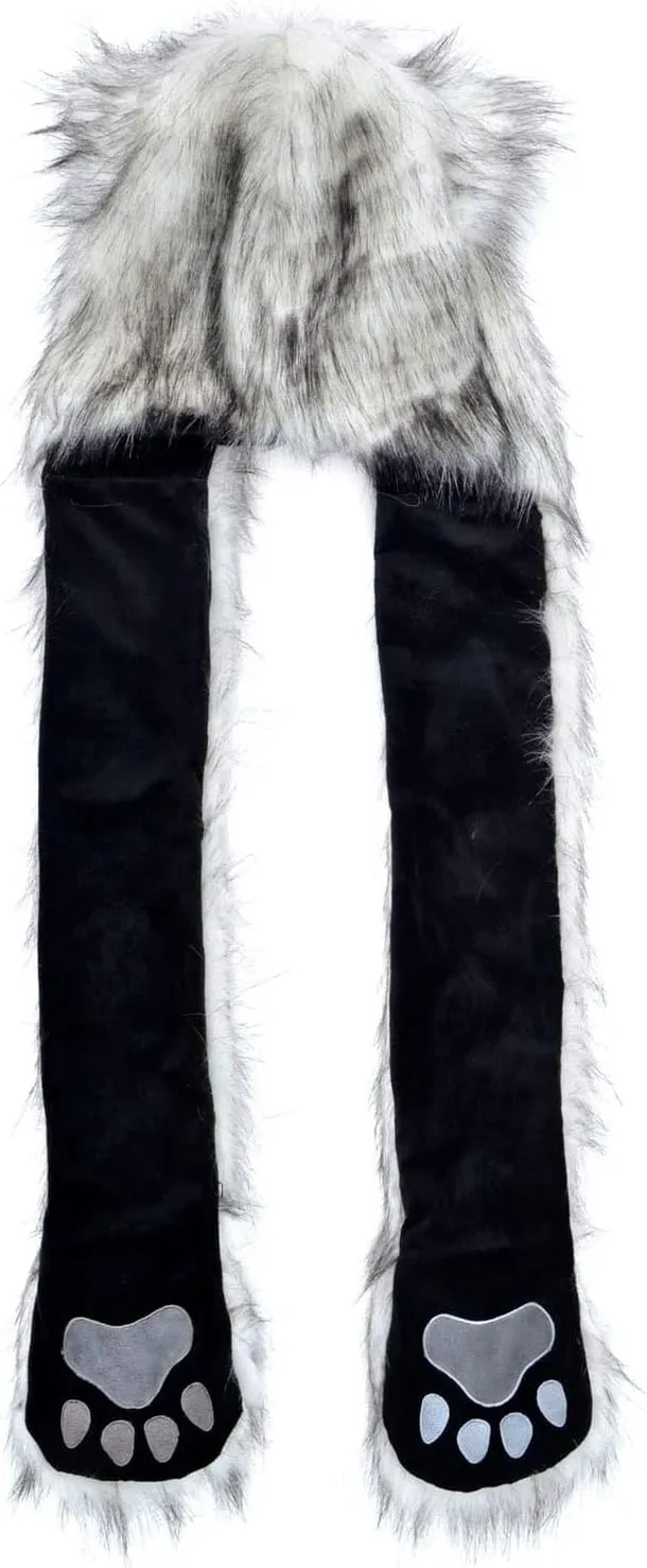 Winter Warm Plush Faux Fur Animal Paws Hat Hoods Gloves Scarf