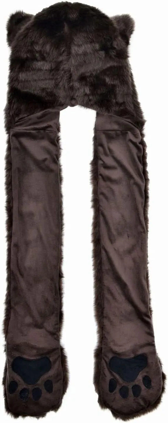 Winter Warm Plush Faux Fur Animal Paws Hat Hoods Gloves Scarf