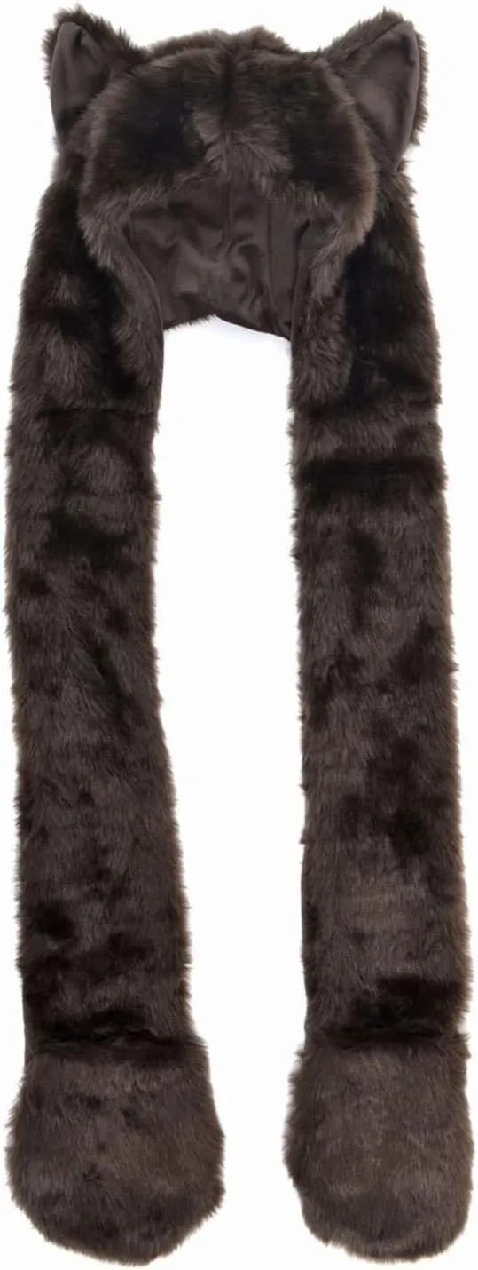 Winter Warm Plush Faux Fur Animal Paws Hat Hoods Gloves Scarf