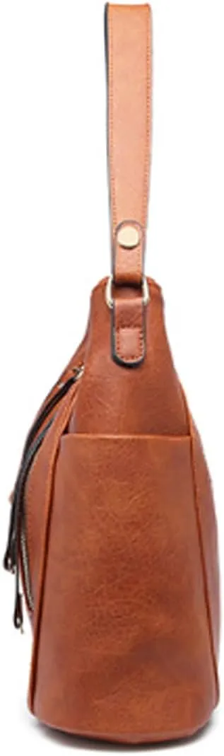 Women Retro Purse and Handbag Faux Leather Satchel Tote Zipper Top-handle Shoulder Bag Brown