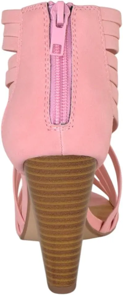 Women Shoes Block High Heel Cutout Sandals Open Peep Toe Back Zipper Braided Crisscross Aviva-S Pink