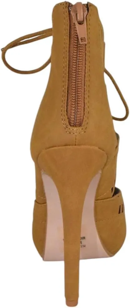 Women Shoes Stiletto High Heel Cutout Sandals Open Peep Toe Back Zipper Lace Up Capital-S Tan Brown