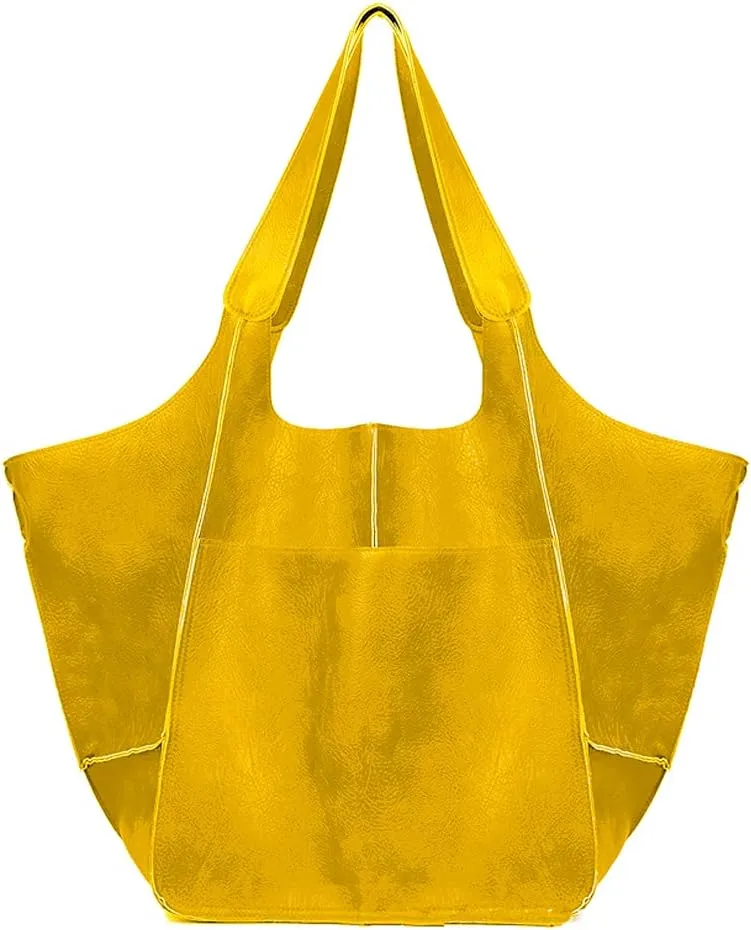 Women Shoulder Bag PU Leather Large Capacity Handbag Tote Bag Buckle Closure