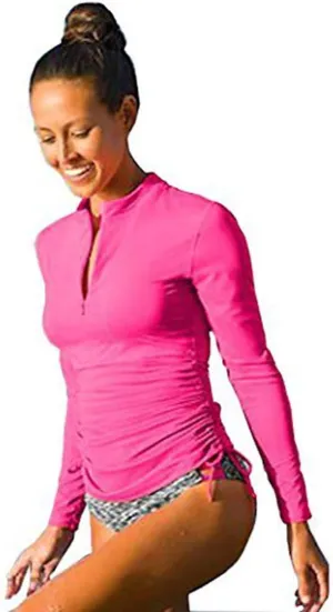 Women's 50  UV Sunscreen Long Sleeve Sunscreen Swimsuit Top Zipper Jacket Wetsuit