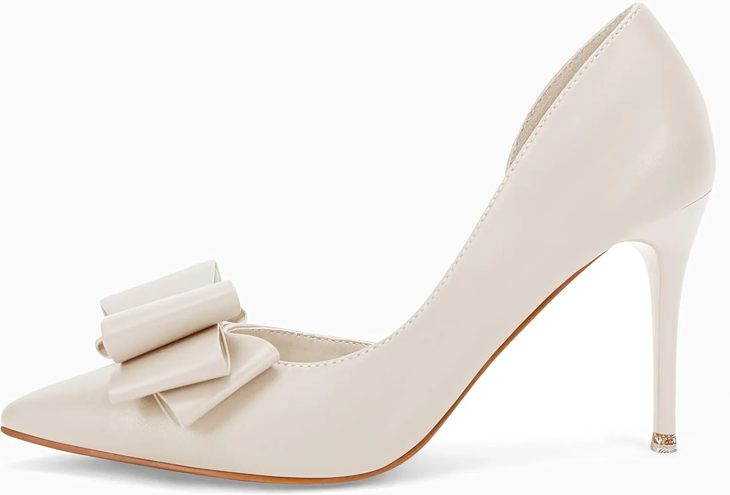 Womens Bow Heels Closed Pointed Toe Dress Shoes Stiletto Slip on Wedding Pumps