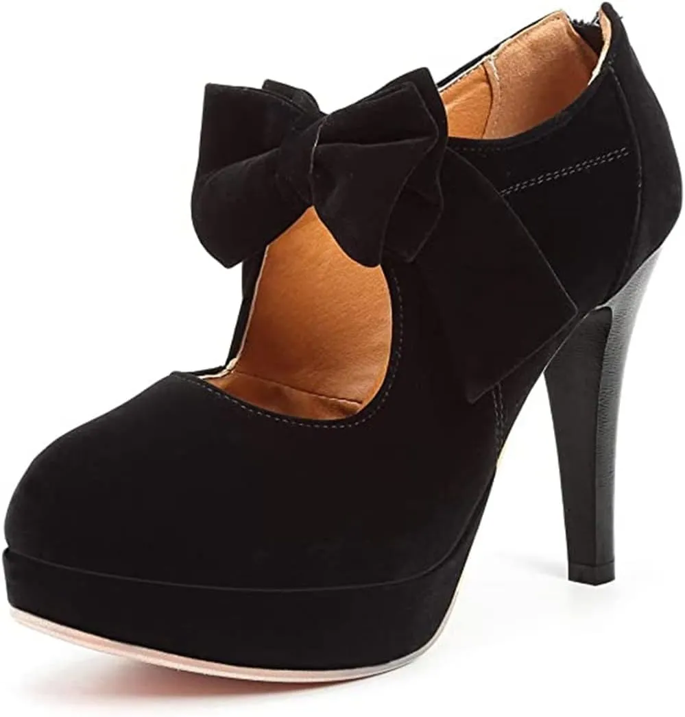 Women's Classic Vintage Platform High Heel Small Bow Dress Pumps