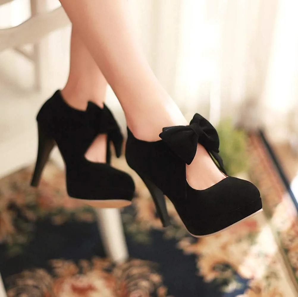 Women's Classic Vintage Platform High Heel Small Bow Dress Pumps