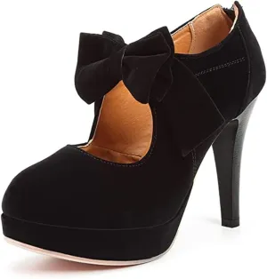 Women's Classic Vintage Platform High Heel Small Bow Dress Pumps