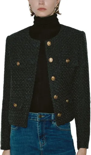 Womens Cropped Tweed Blazer Jackets 2025 Fall Winter Casual Business Work Suits Long Sleeve Coat Outfits