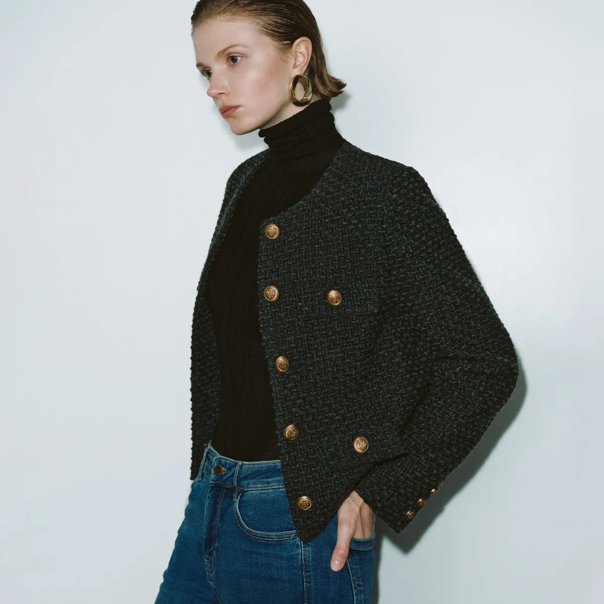 Womens Cropped Tweed Blazer Jackets 2025 Fall Winter Casual Business Work Suits Long Sleeve Coat Outfits