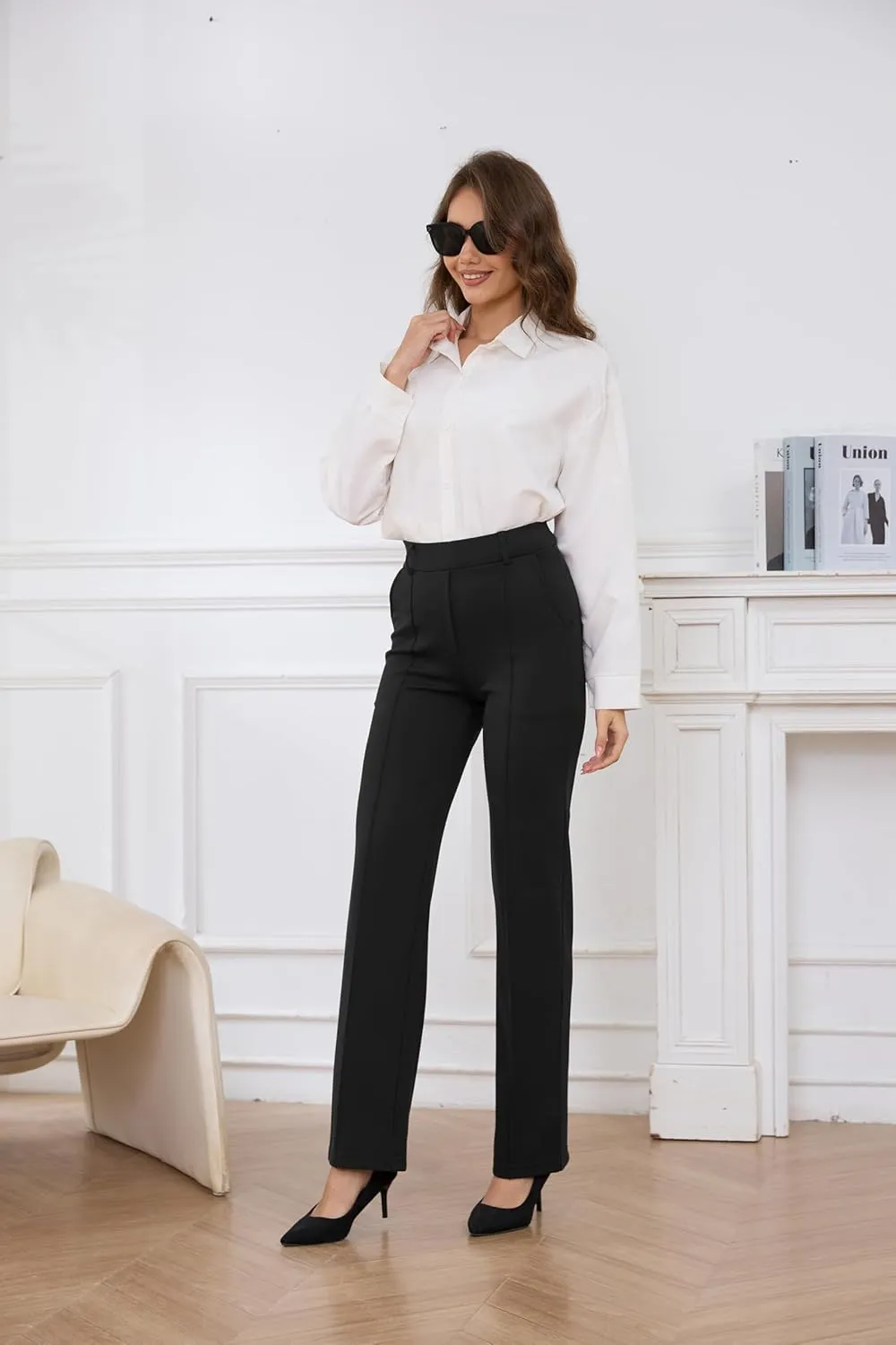 Women’s Dress Pants 27"/29"/31" 2024 Fall Straight Leg Yoga Pants, Stretchy Slacks for Work Business with Pockets