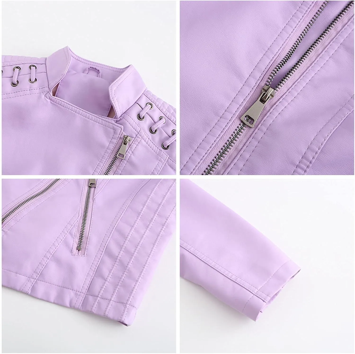 Women's Faux Leather Moto Jacket Slim Thin Leather Jacket