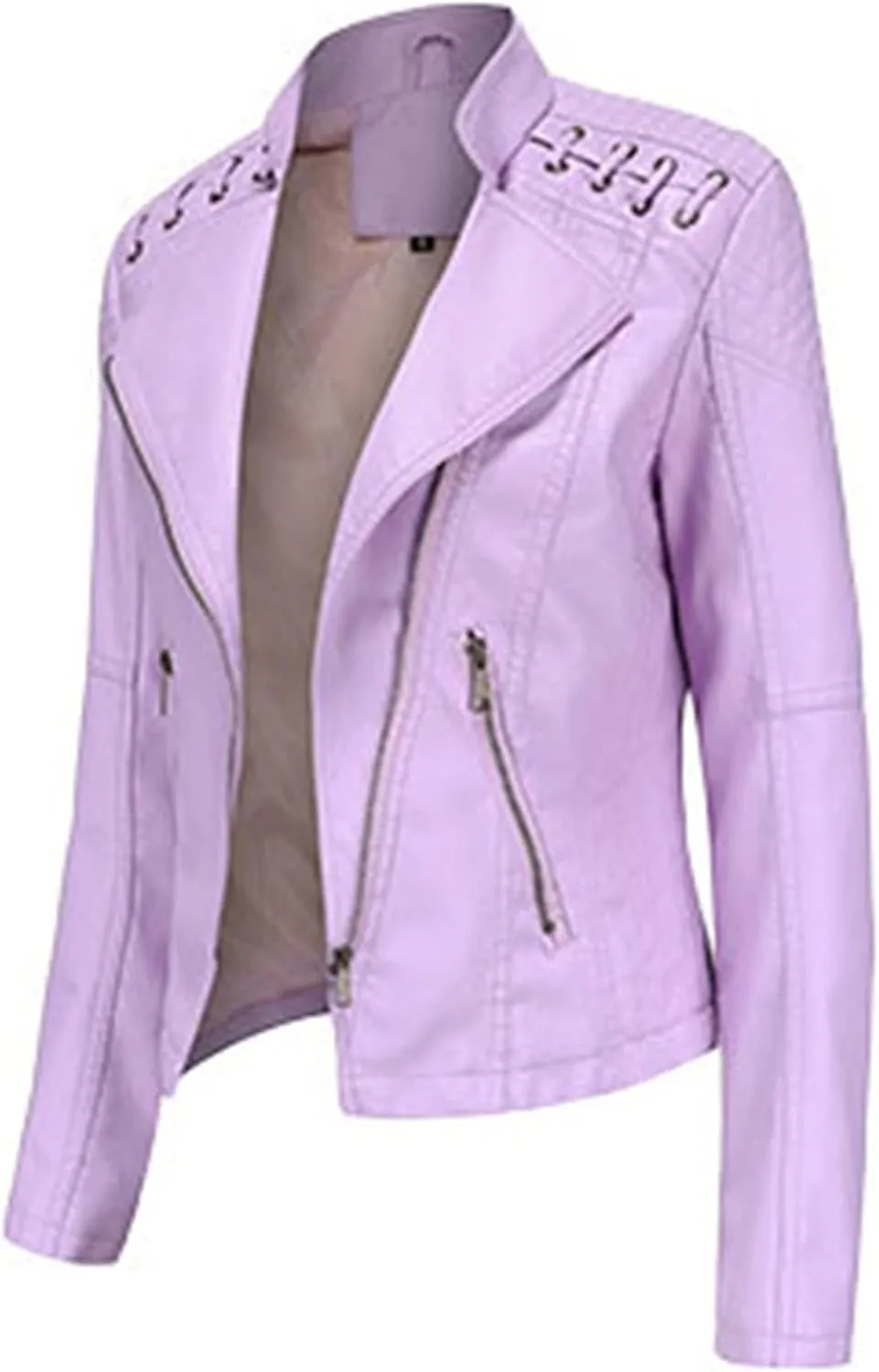 Women's Faux Leather Moto Jacket Slim Thin Leather Jacket