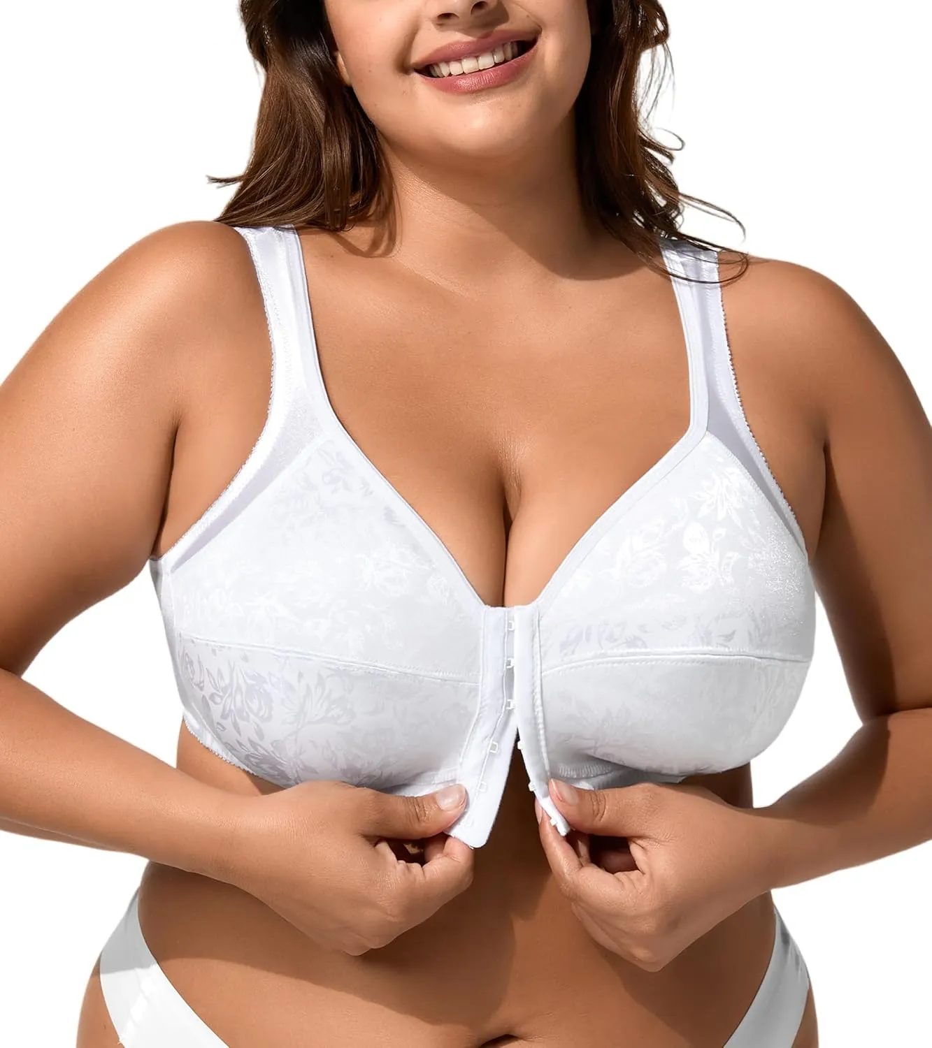 Women's Full Coverage Bra Front Closure Non Padded Minimizer Wire-Free Bras Comfortable Wide Strap