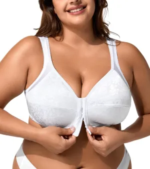 Women's Full Coverage Bra Front Closure Non Padded Minimizer Wire-Free Bras Comfortable Wide Strap