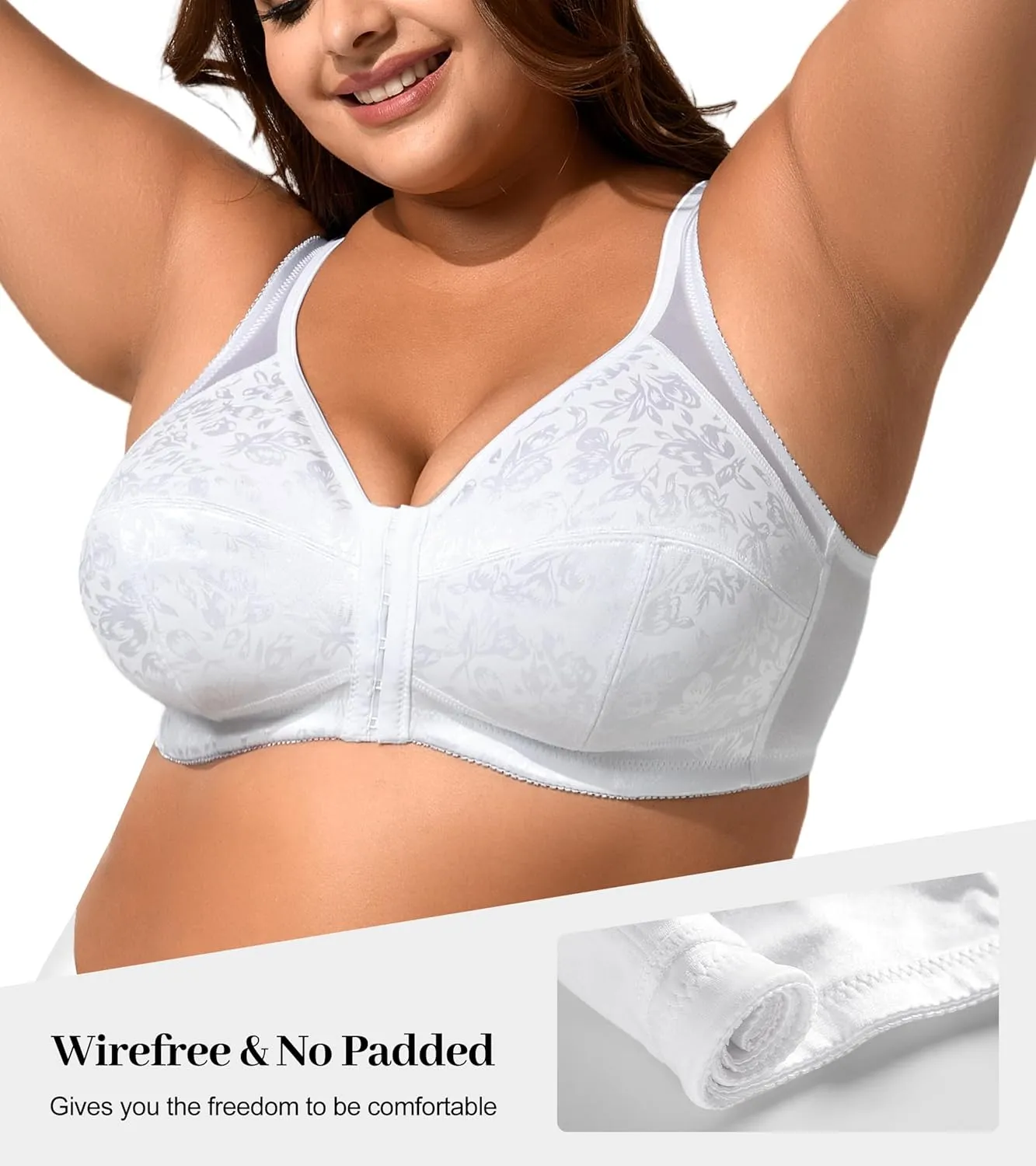 Women's Full Coverage Bra Front Closure Non Padded Minimizer Wire-Free Bras Comfortable Wide Strap
