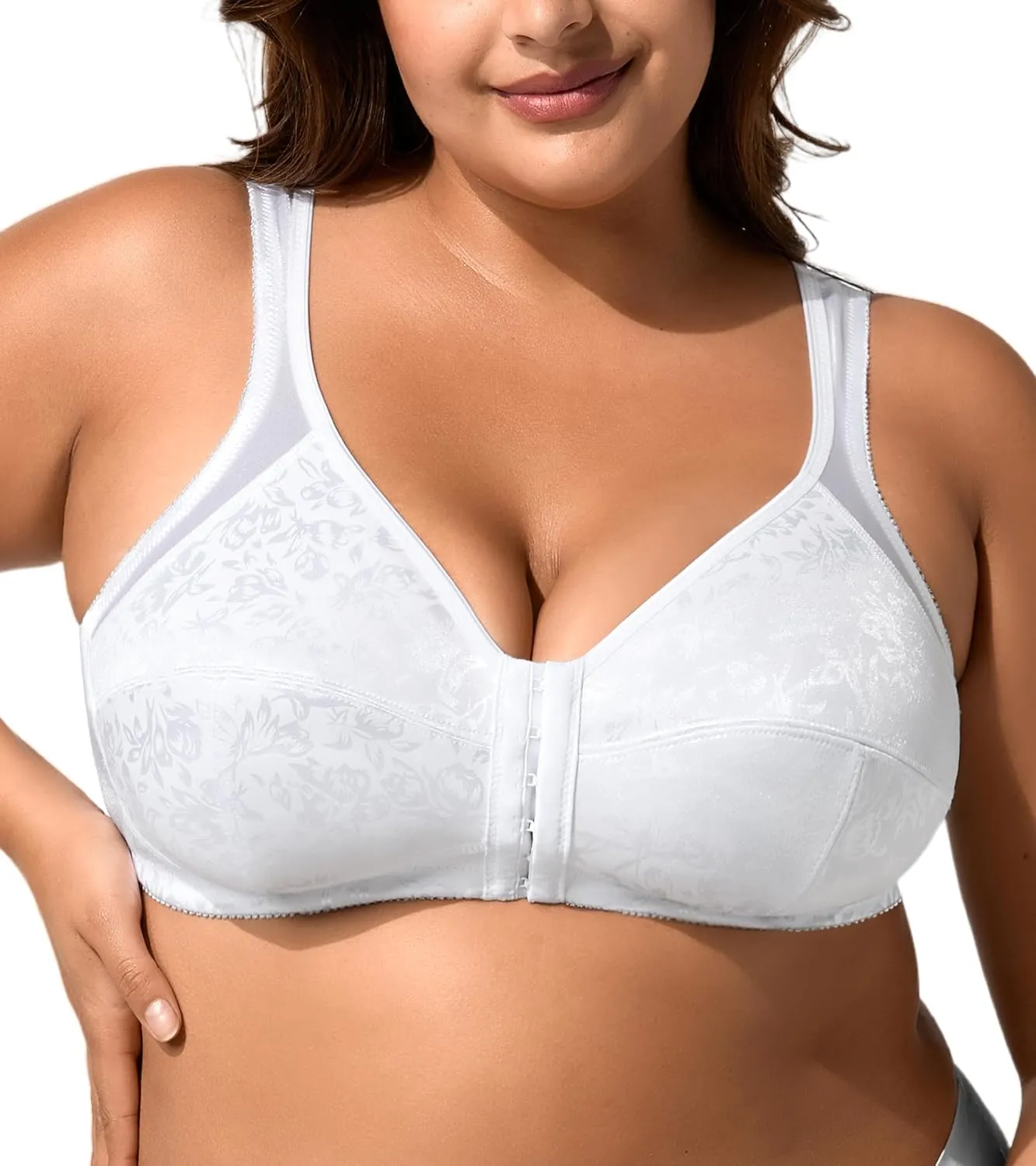 Women's Full Coverage Bra Front Closure Non Padded Minimizer Wire-Free Bras Comfortable Wide Strap