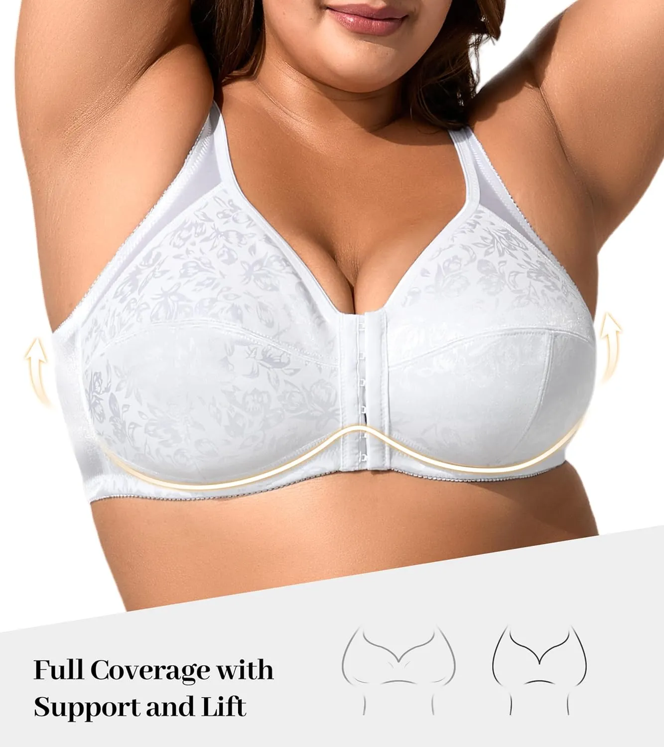 Women's Full Coverage Bra Front Closure Non Padded Minimizer Wire-Free Bras Comfortable Wide Strap