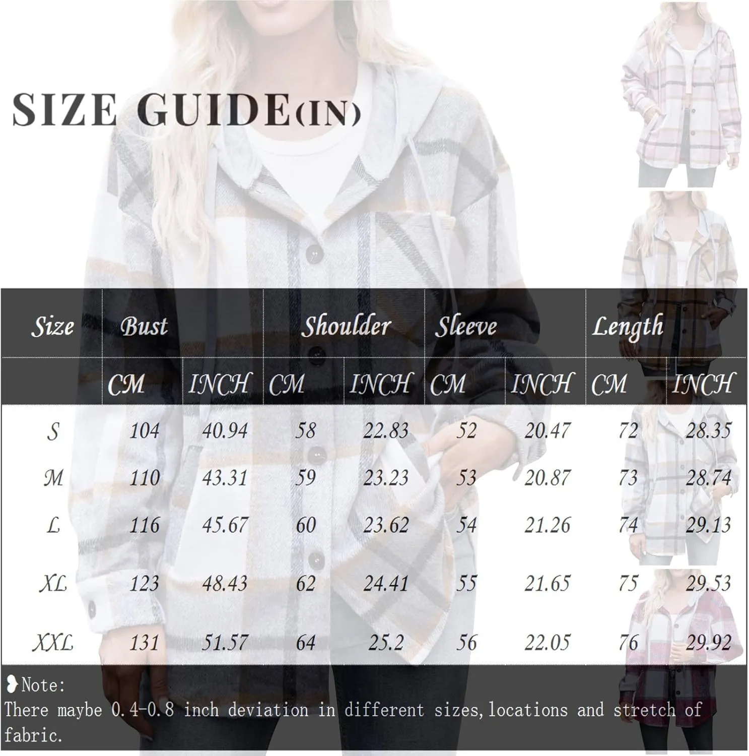 Women's Long Sleeve Plaid Hoodie Jacket Button Down Blouse Tops Drawstring Casual Fall Boyfriend Shirts with Pocket