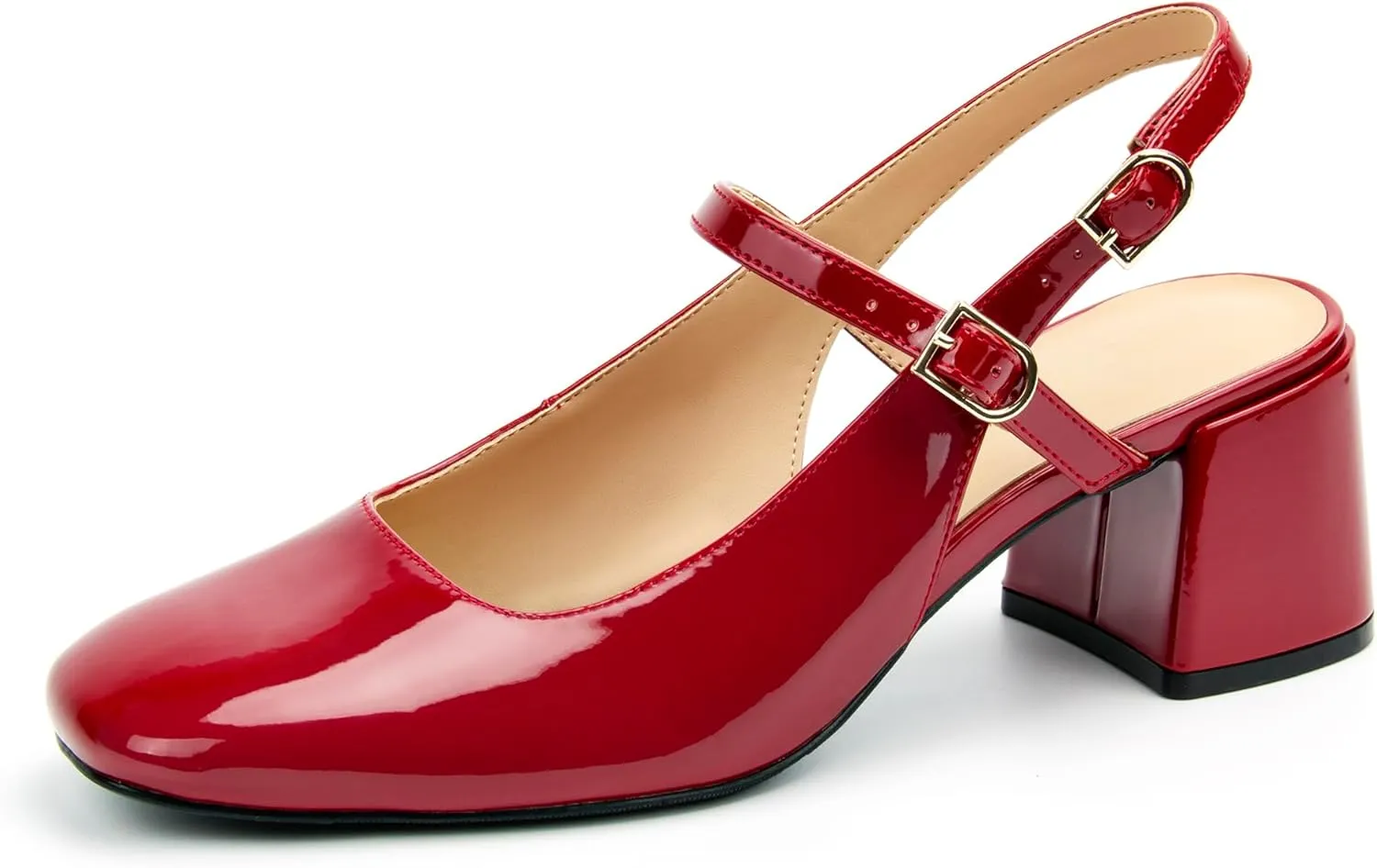 Womens Mary Jane Chunky Low Heels Pumps Square Toe Buckle Strap Wedding Party Dress Shoes