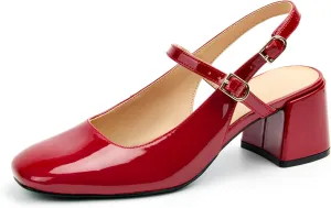 Womens Mary Jane Chunky Low Heels Pumps Square Toe Buckle Strap Wedding Party Dress Shoes
