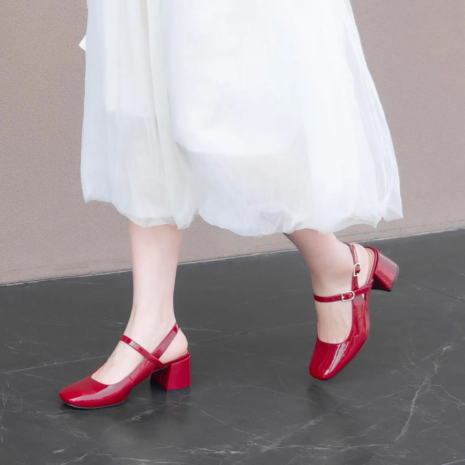 Womens Mary Jane Chunky Low Heels Pumps Square Toe Buckle Strap Wedding Party Dress Shoes
