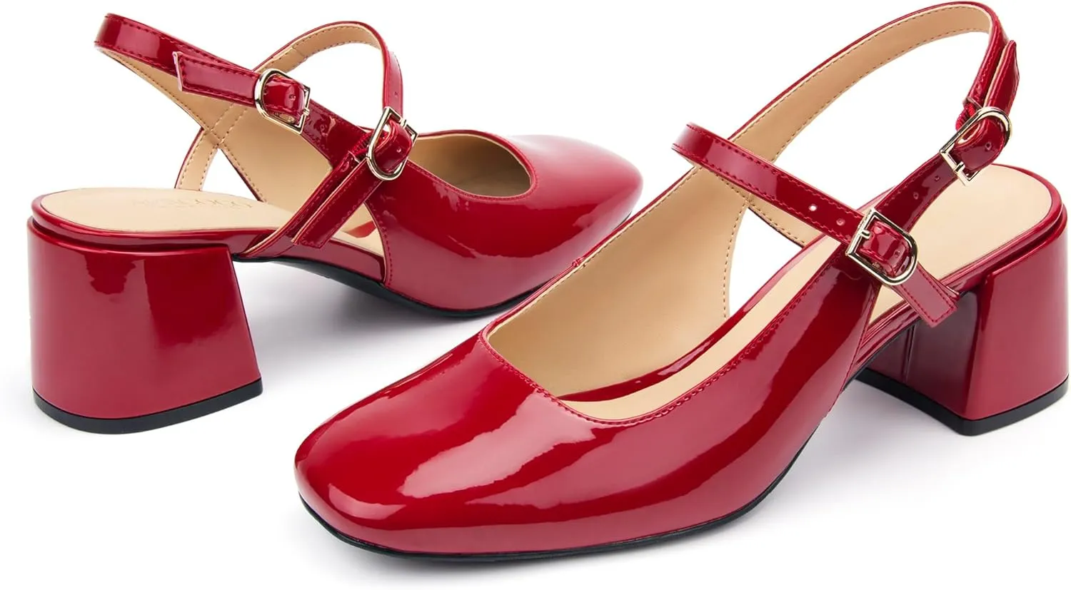 Womens Mary Jane Chunky Low Heels Pumps Square Toe Buckle Strap Wedding Party Dress Shoes