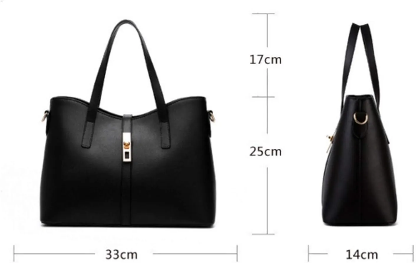 Women's PU Leather Solid Handbag Lock Bag Large Capacity Shoulder Bag Diagonal Tote