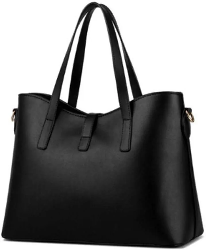 Women's PU Leather Solid Handbag Lock Bag Large Capacity Shoulder Bag Diagonal Tote