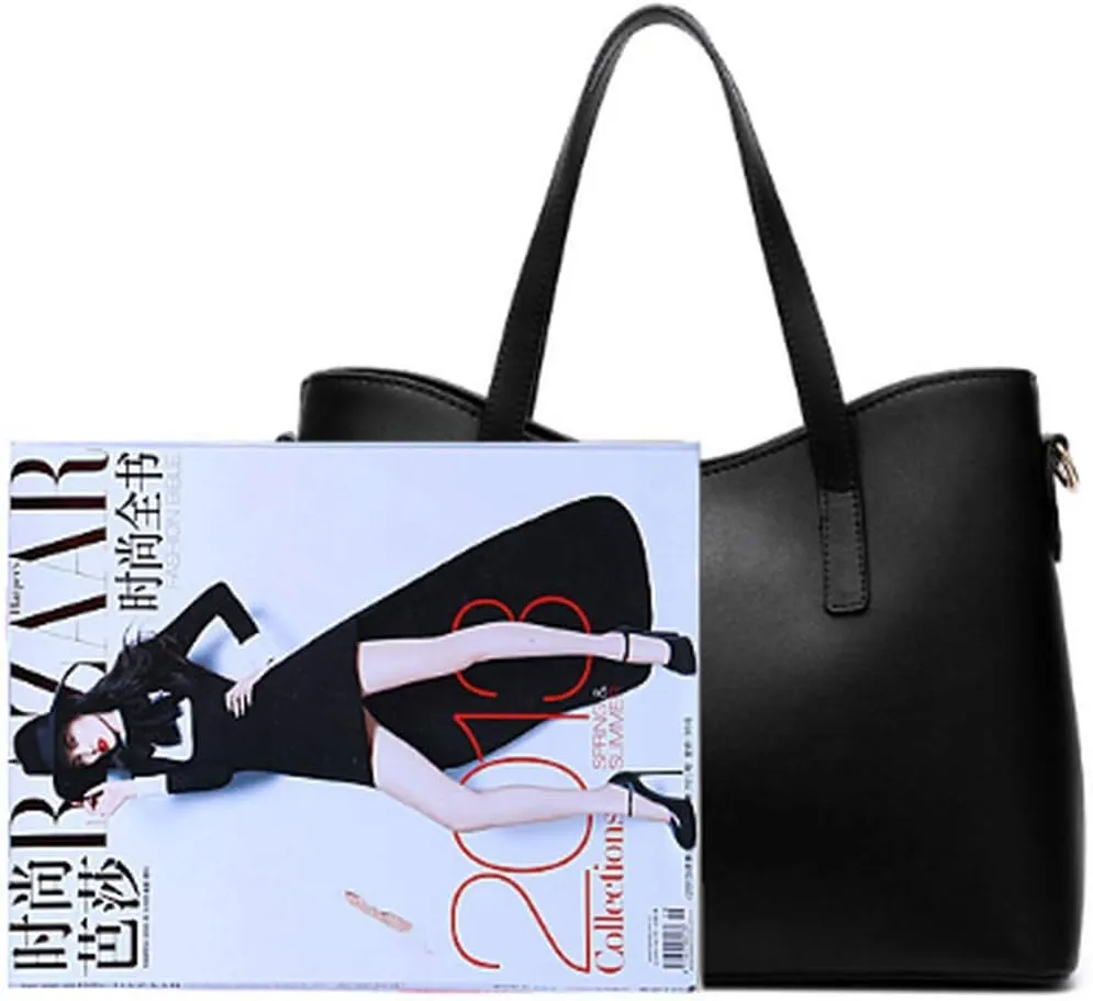 Women's PU Leather Solid Handbag Lock Bag Large Capacity Shoulder Bag Diagonal Tote