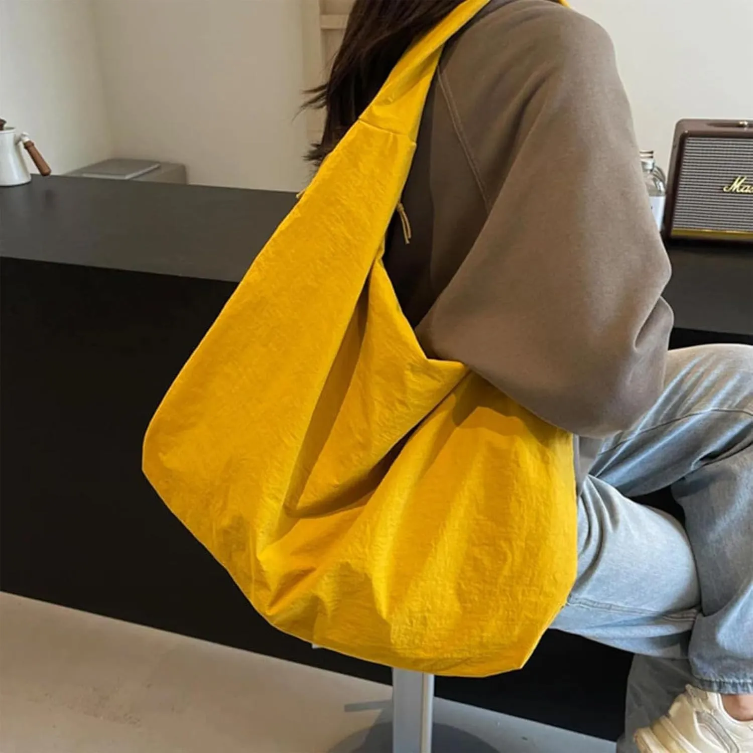 Women's Solid Color Textured Draped Tote Bag,Big Capacity Minimalist Versatile Shoulder Bag,Versatile Shoulder Bag