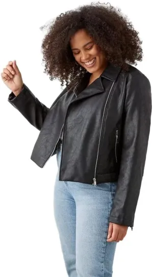 Womens/Ladies Faux Leather Plus Biker Jacket (24 US) (Black)