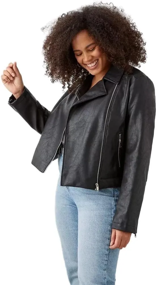 Womens/Ladies Faux Leather Plus Biker Jacket (24 US) (Black)