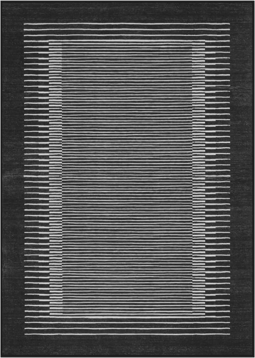 Wonnitar Washable Striped 5x7 Washable Area Rug, Non-Slip Black Berber Stripe Rugs for Living Room, Low Pile Minimalist Floor Carpet Rugs for Bedroom Dining Room Home Office (Black,5' x 7')