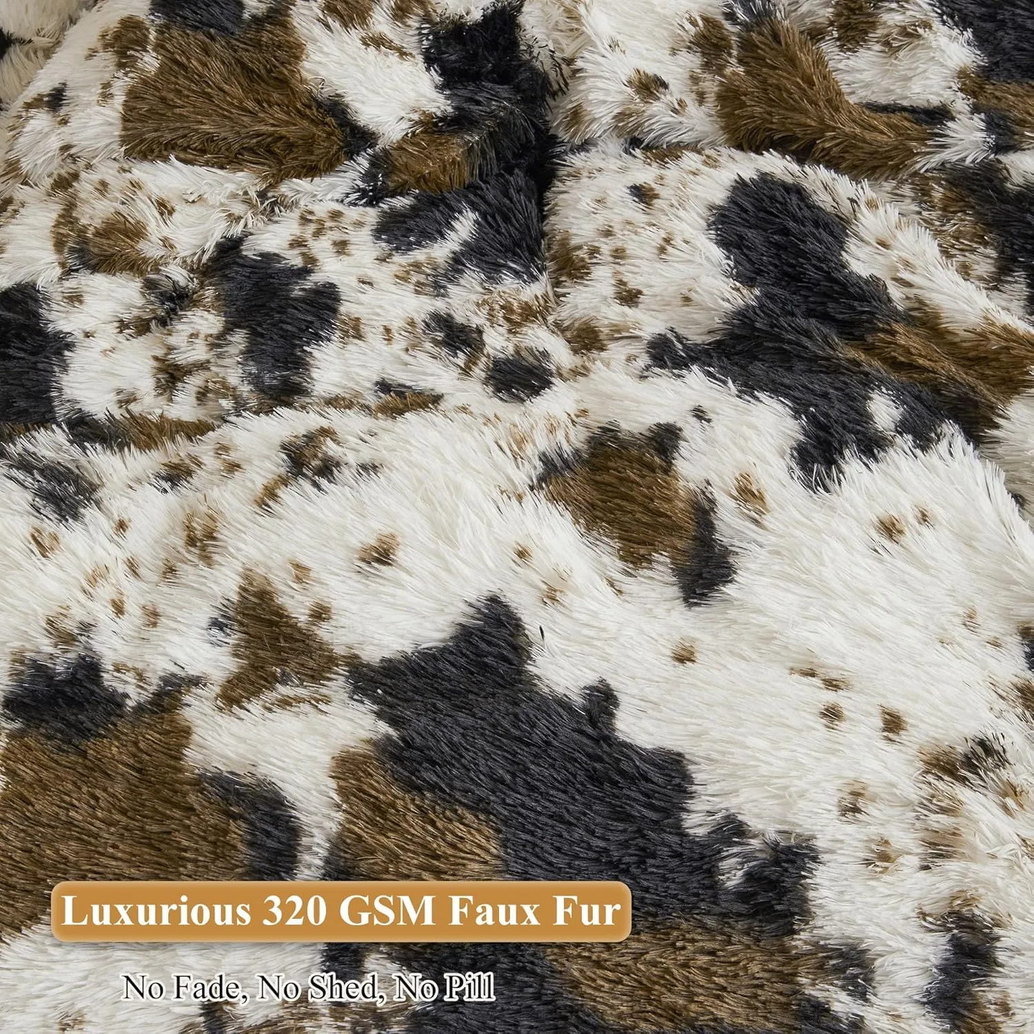 XeGe Cow Print Fluffy Bean Bag Chair Cover (No Filler), Faux Fur Brown Soft Replacement Stuffed Animal Storage Bean Bag Cover for Toys, Plush Shaggy Large Beanbag for Adults Kids, Anti-slip, Brown