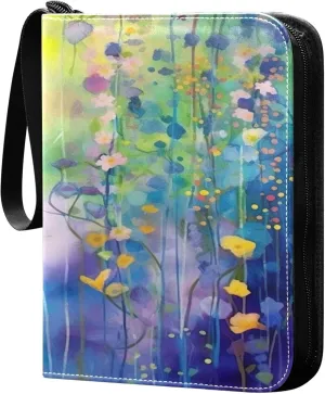 xigua Colorful Herbal Wildflower Card Binder 4-Pockets, Trading Card Binder 400 Pockets Baseball Card Binder Waterproof PU Leather Card Collection Binder for Games Card Album Card