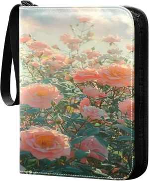 xigua Colorful Herbal Wildflower Card Binder 4-Pockets, Trading Card Binder 400 Pockets Baseball Card Binder Waterproof PU Leather Card Collection Binder for Games Card Album Card