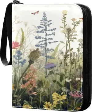 xigua Colorful Herbal Wildflower Card Binder 4-Pockets, Trading Card Binder 400 Pockets Baseball Card Binder Waterproof PU Leather Card Collection Binder for Games Card Album Card