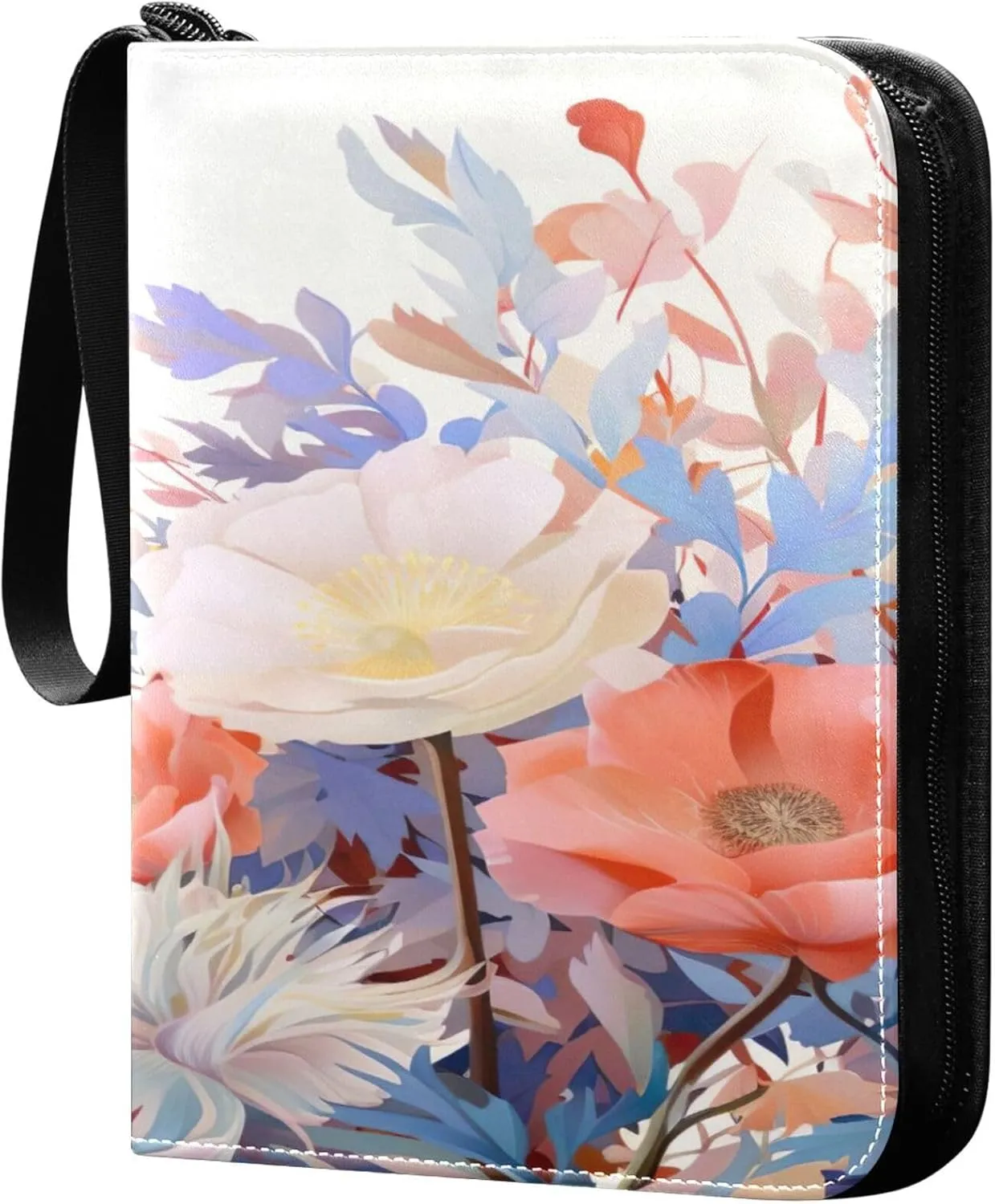 xigua Colorful Herbal Wildflower Card Binder 4-Pockets, Trading Card Binder 400 Pockets Baseball Card Binder Waterproof PU Leather Card Collection Binder for Games Card Album Card