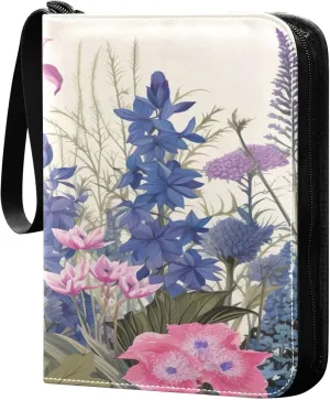 xigua Colorful Herbal Wildflower Card Binder 4-Pockets, Trading Card Binder 400 Pockets Baseball Card Binder Waterproof PU Leather Card Collection Binder for Games Card Album Card