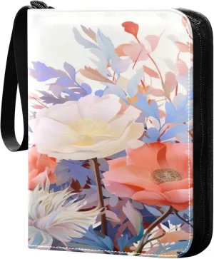 xigua Colorful Herbal Wildflower Card Binder 4-Pockets, Trading Card Binder 400 Pockets Baseball Card Binder Waterproof PU Leather Card Collection Binder for Games Card Album Card