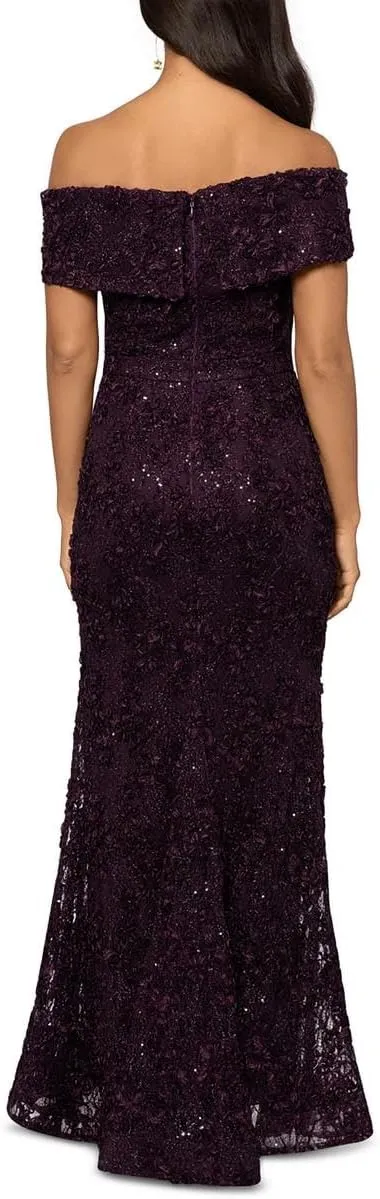 Xscape Long Off-The-Shoulder Lace Dress