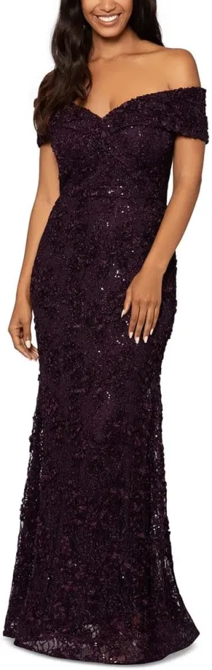Xscape Long Off-The-Shoulder Lace Dress
