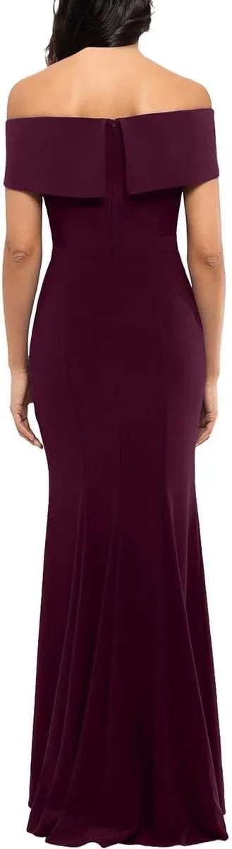Xscape Long Over-The-Shoulder Dress