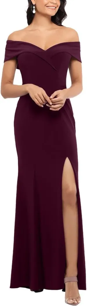 Xscape Long Over-The-Shoulder Dress
