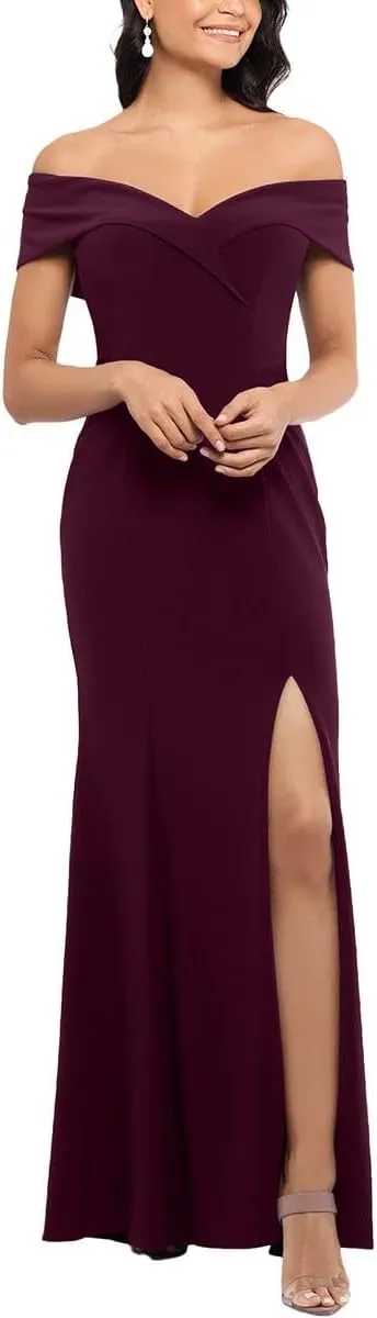 Xscape Long Over-The-Shoulder Dress