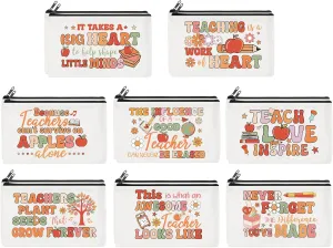 Yahenda 16 Pieces Cosmetic Makeup Bag Inspirational Zipper Pouch Inspirational Appreciation Gifts for Women Nurse Teacher(Boho Teacher)