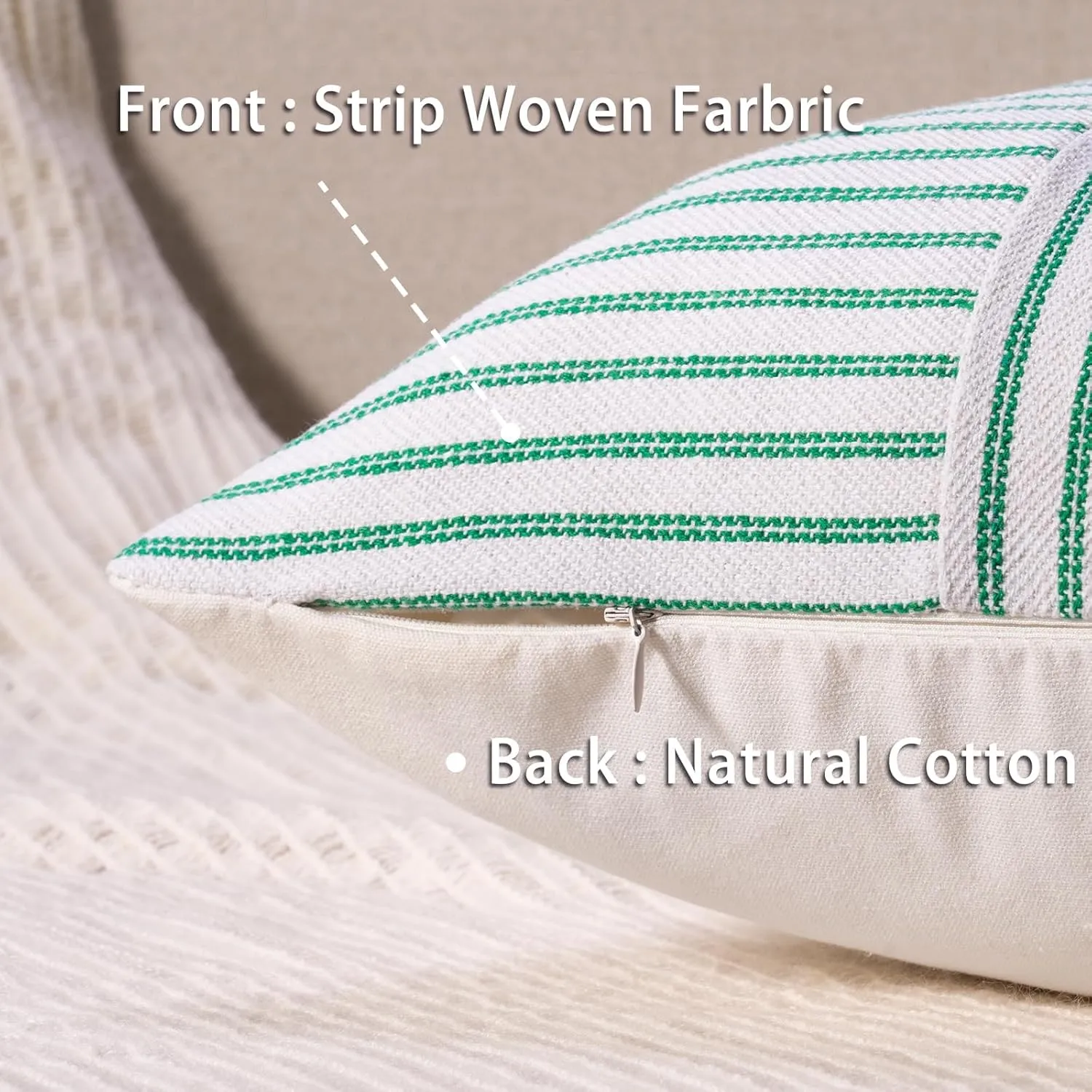YCOLL Farmhouse Pillow Covers 20x20, Modern Accent Spring Throw Pillow Covers Set of 2, Green Striped Patchwork Linen Decorative Pillows Cushion Covers for Couch Bedroom Summer Home Decor