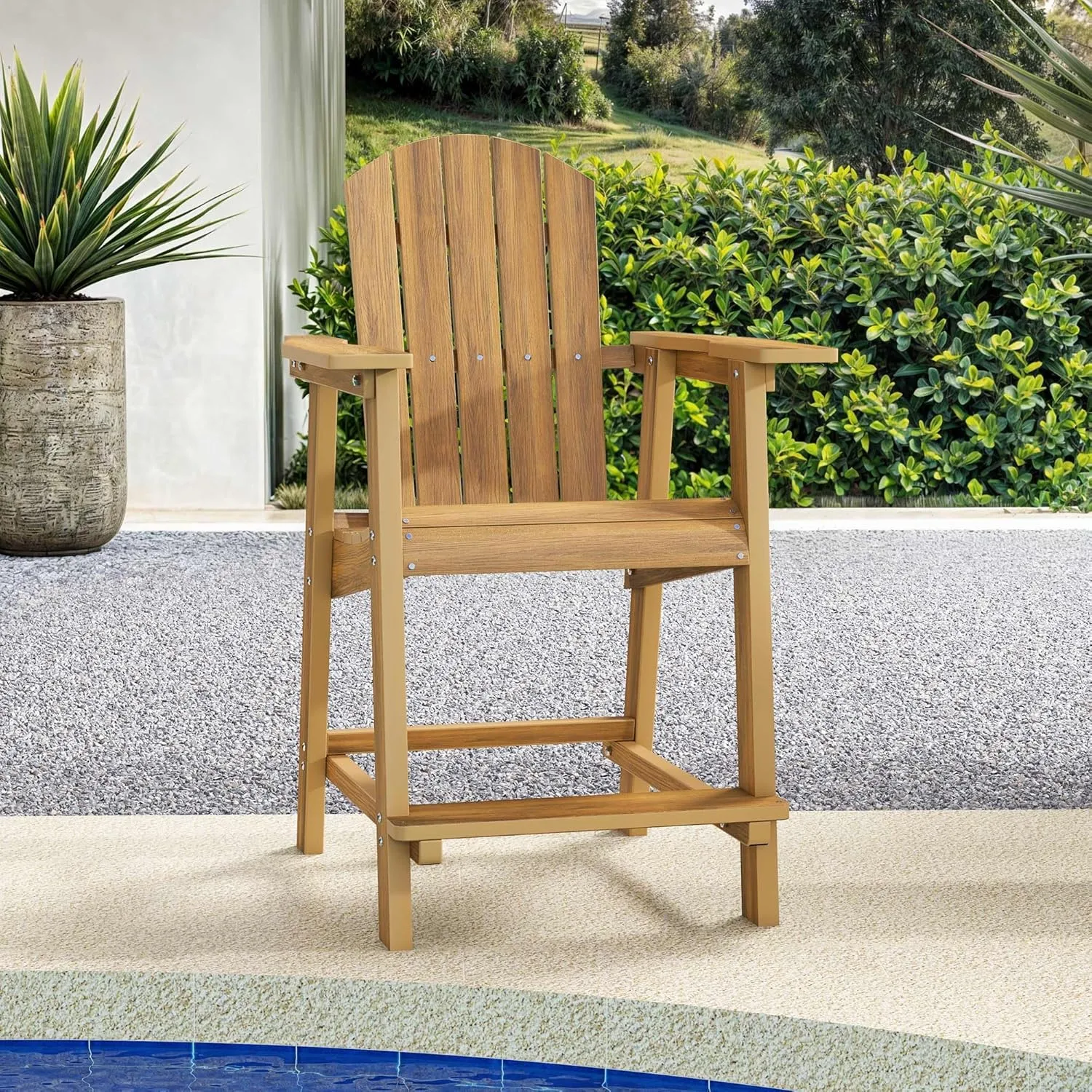 YITAHOME Tall Adirondack Chair Set of 2, Poly Bar Height Balcony Seating, HIPS High Back Outdoor Chairs, Bar Stools Lifeguard Chair for Balcony Deck Pool Patio, Brown